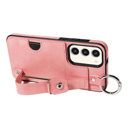 008 For Samsung Galaxy S23+ Kickstand Case Anti-Dorp PU+TPU Phone Cover with Ring Buckle