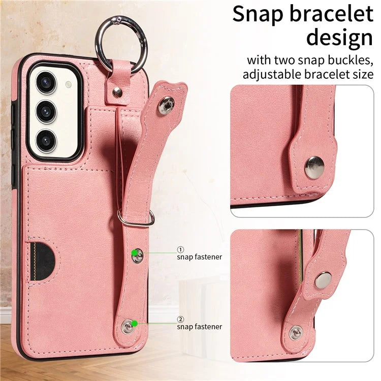 008 For Samsung Galaxy S23+ Kickstand Case Anti-Dorp PU+TPU Phone Cover with Ring Buckle