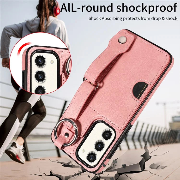 008 For Samsung Galaxy S23+ Kickstand Case Anti-Dorp PU+TPU Phone Cover with Ring Buckle