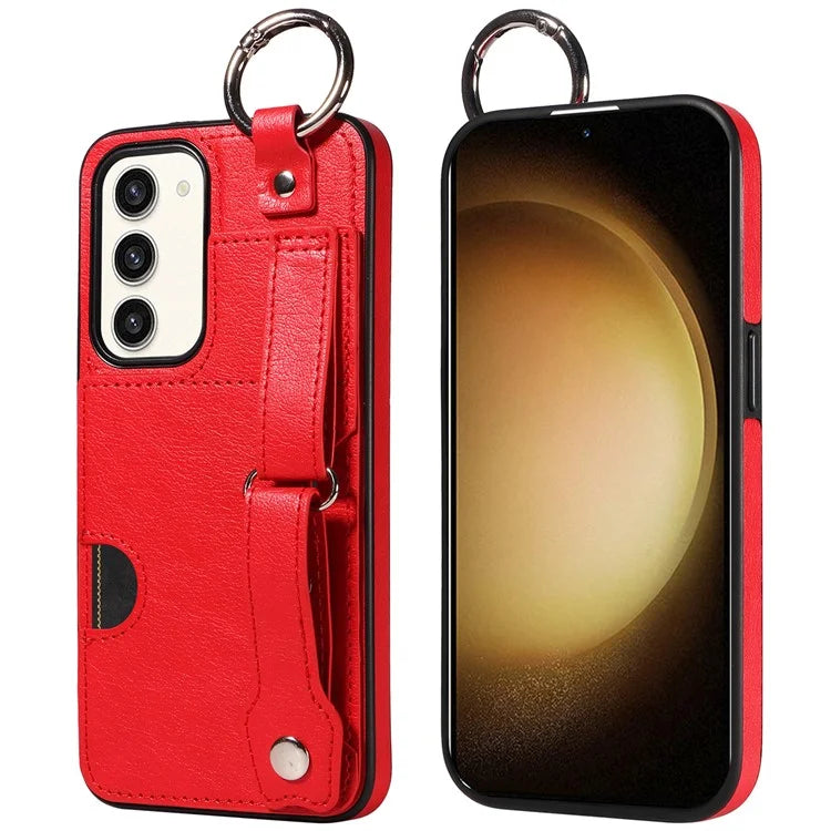 008 For Samsung Galaxy S23+ Kickstand Case Anti-Dorp PU+TPU Phone Cover with Ring Buckle