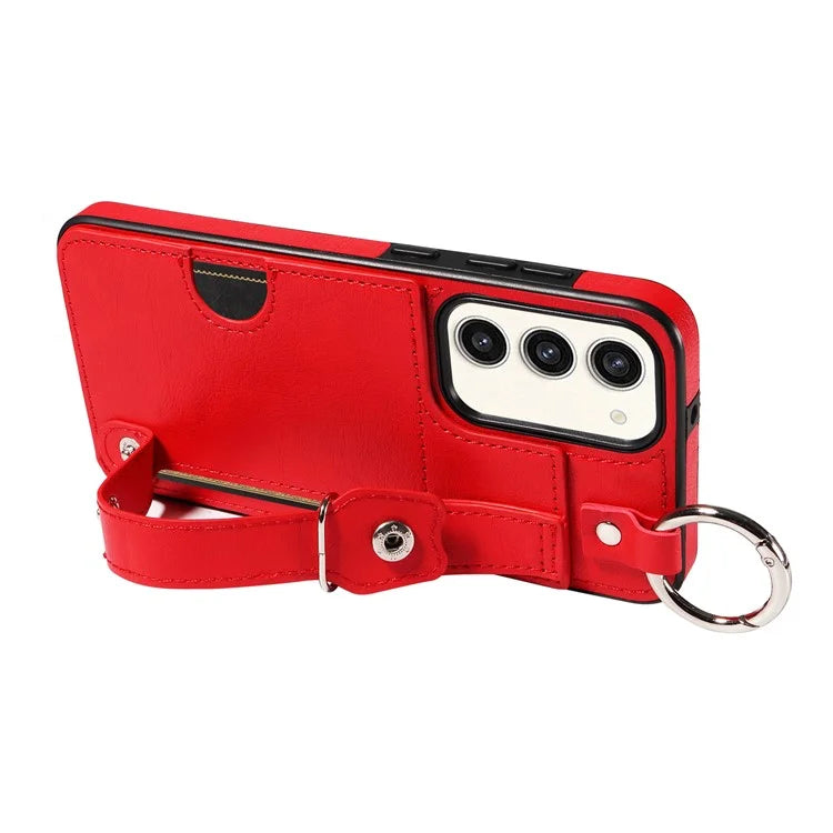 008 For Samsung Galaxy S23+ Kickstand Case Anti-Dorp PU+TPU Phone Cover with Ring Buckle