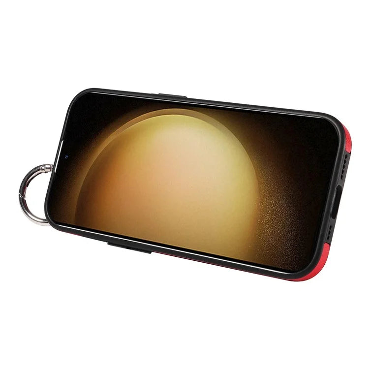 008 For Samsung Galaxy S23+ Kickstand Case Anti-Dorp PU+TPU Phone Cover with Ring Buckle