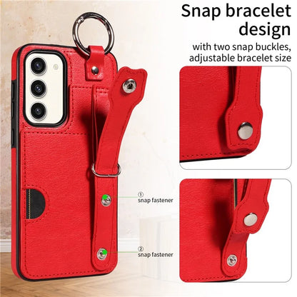008 For Samsung Galaxy S23+ Kickstand Case Anti-Dorp PU+TPU Phone Cover with Ring Buckle
