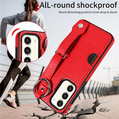 008 For Samsung Galaxy S23+ Kickstand Case Anti-Dorp PU+TPU Phone Cover with Ring Buckle