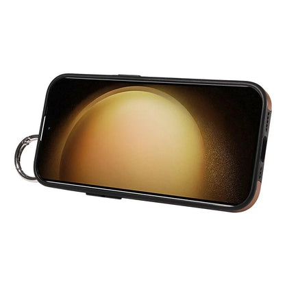 008 For Samsung Galaxy S23+ Kickstand Case Anti-Dorp PU+TPU Phone Cover with Ring Buckle