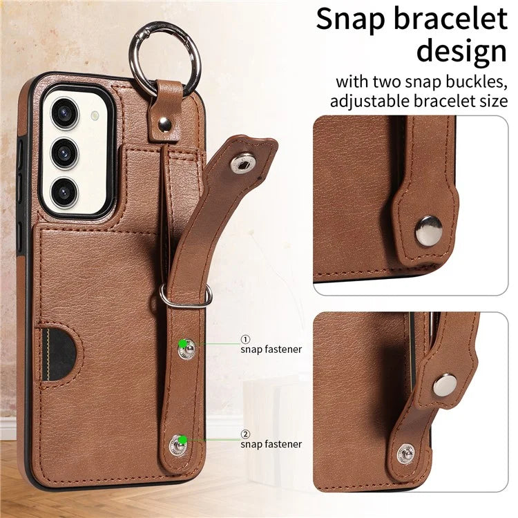 008 For Samsung Galaxy S23+ Kickstand Case Anti-Dorp PU+TPU Phone Cover with Ring Buckle