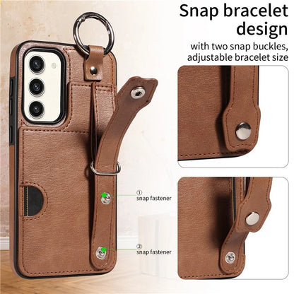 008 For Samsung Galaxy S23+ Kickstand Case Anti-Dorp PU+TPU Phone Cover with Ring Buckle