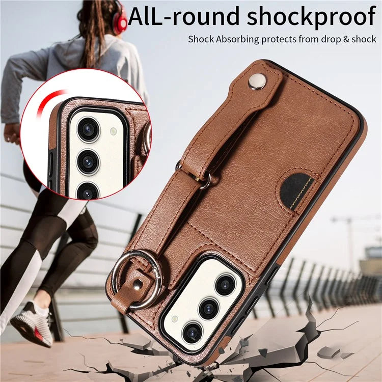 008 For Samsung Galaxy S23+ Kickstand Case Anti-Dorp PU+TPU Phone Cover with Ring Buckle