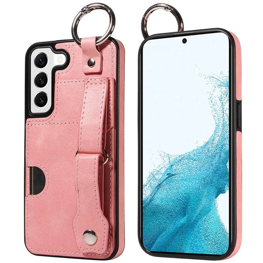 008 For Samsung Galaxy S22 5G Case Card Holder Leather Coated TPU Phone Kickstand Cover
