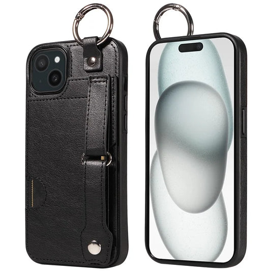 008 For iPhone 15 Plus Kickstand Case Shockproof PU TPU Phone Cover