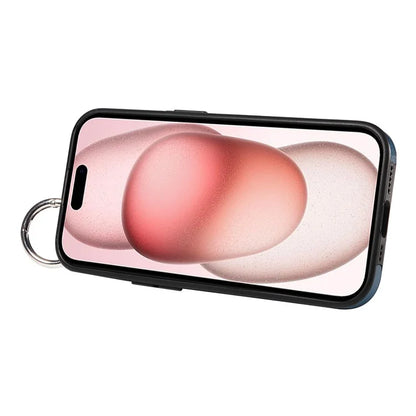 008 For iPhone 15 Case Card Slot Leather+TPU Phone Cover with Anti-Drop Finger Ring