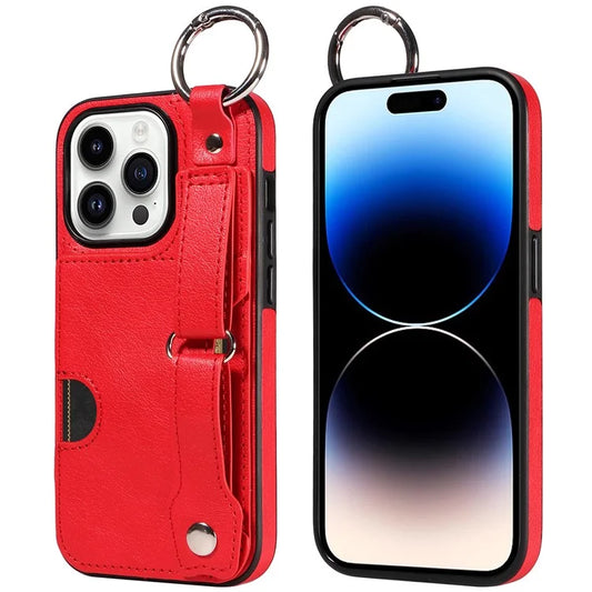 008 For iPhone 14 Pro Shockproof Case Anti-Scratch PU TPU Kickstand Phone Cover