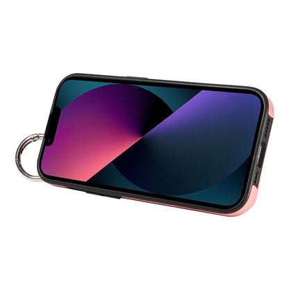 008 For iPhone 13 Case Card Slot Leather Coated TPU Phone Cover with Finger Ring