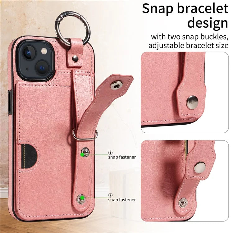 008 For iPhone 13 Case Card Slot Leather Coated TPU Phone Cover with Finger Ring