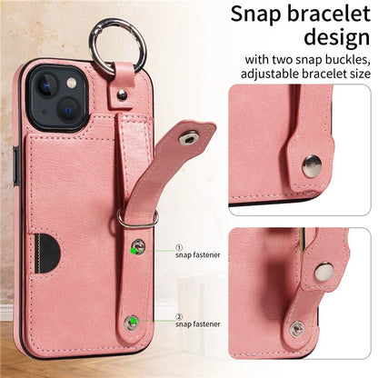 008 For iPhone 13 Case Card Slot Leather Coated TPU Phone Cover with Finger Ring