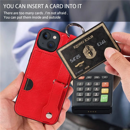 008 For iPhone 13 Case Card Slot Leather Coated TPU Phone Cover with Finger Ring