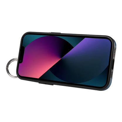 008 For iPhone 13 Case Card Slot Leather Coated TPU Phone Cover with Finger Ring