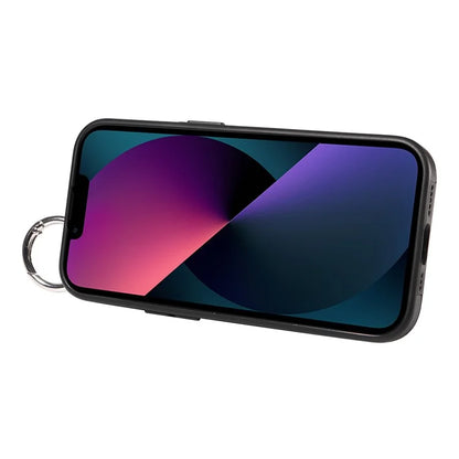 008 For iPhone 13 Case Card Slot Leather Coated TPU Phone Cover with Finger Ring