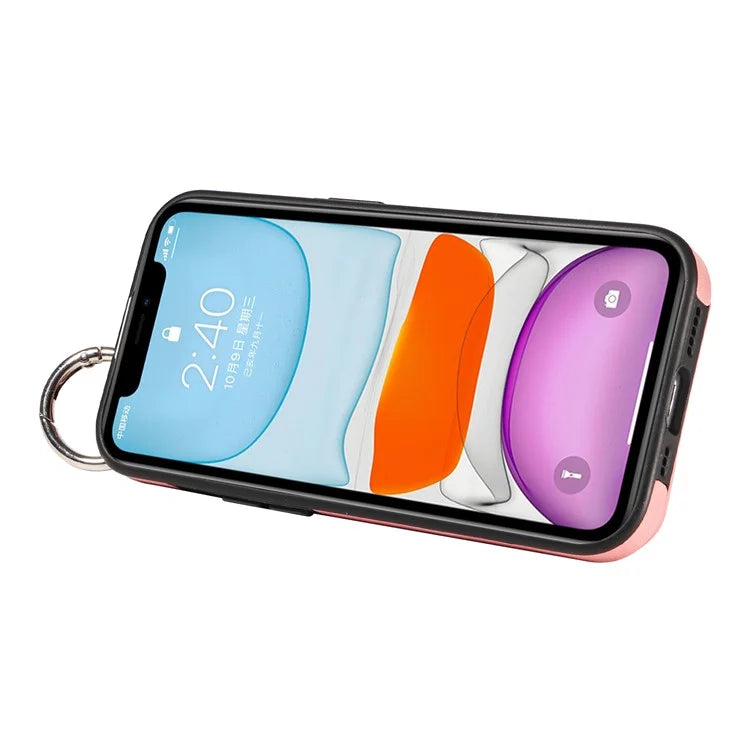 008 For iPhone 11 Case Leather Coated TPU Phone Cover with Wristband Kickstand