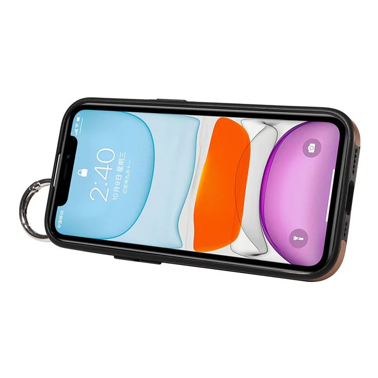 008 For iPhone 11 Case Leather Coated TPU Phone Cover with Wristband Kickstand