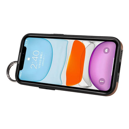 008 For iPhone 11 Case Leather Coated TPU Phone Cover with Wristband Kickstand