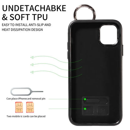 008 For iPhone 11 Case Leather Coated TPU Phone Cover with Wristband Kickstand
