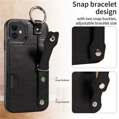 008 For iPhone 11 Case Leather Coated TPU Phone Cover with Wristband Kickstand