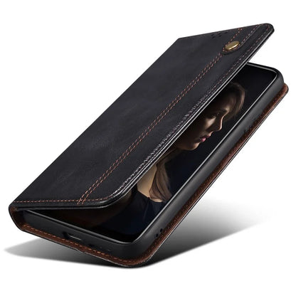 For Samsung Galaxy M55 5G / C55 5G / F55 5G Case Waxy Crazy Horse Texture Phone Cover with Magnetic Clasp