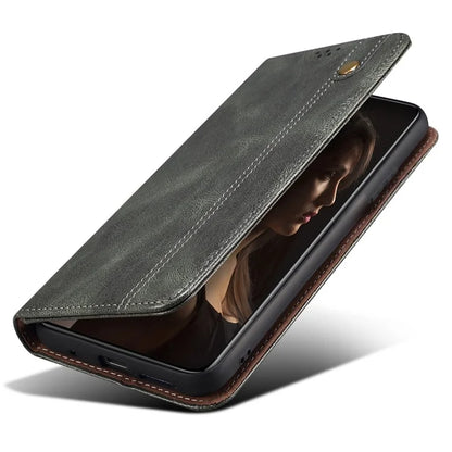 For Samsung Galaxy M55 5G / C55 5G / F55 5G Case Waxy Crazy Horse Texture Phone Cover with Magnetic Clasp