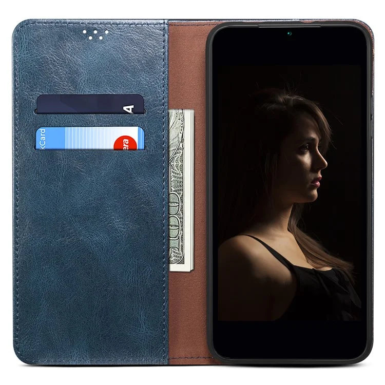 For Samsung Galaxy M55 5G / C55 5G / F55 5G Case Waxy Crazy Horse Texture Phone Cover with Magnetic Clasp