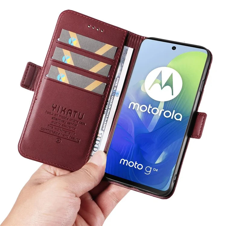 YIKATU YK-003 For Motorola Moto E14 4G / G04 4G / G04s 4G / G24 4G Case PU Leather Stand Shockproof Phone Cover