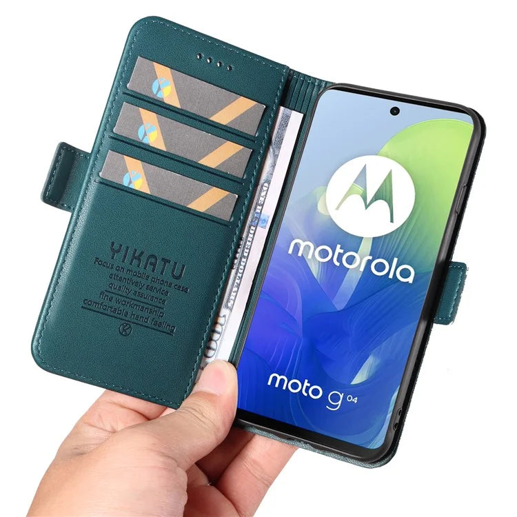 YIKATU YK-003 For Motorola Moto E14 4G / G04 4G / G04s 4G / G24 4G Case PU Leather Stand Shockproof Phone Cover