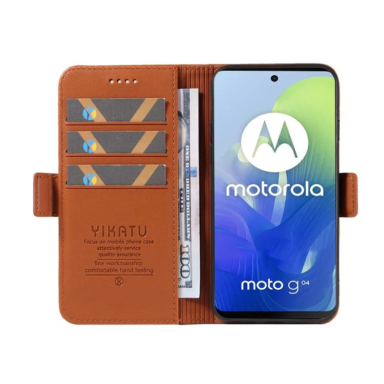 YIKATU YK-003 For Motorola Moto E14 4G / G04 4G / G04s 4G / G24 4G Case PU Leather Stand Shockproof Phone Cover