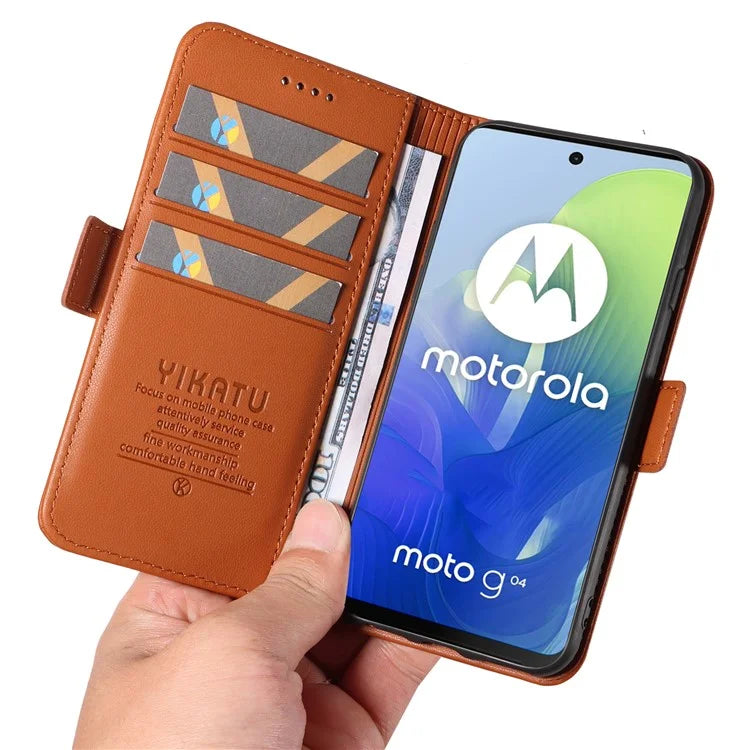 YIKATU YK-003 For Motorola Moto E14 4G / G04 4G / G04s 4G / G24 4G Case PU Leather Stand Shockproof Phone Cover