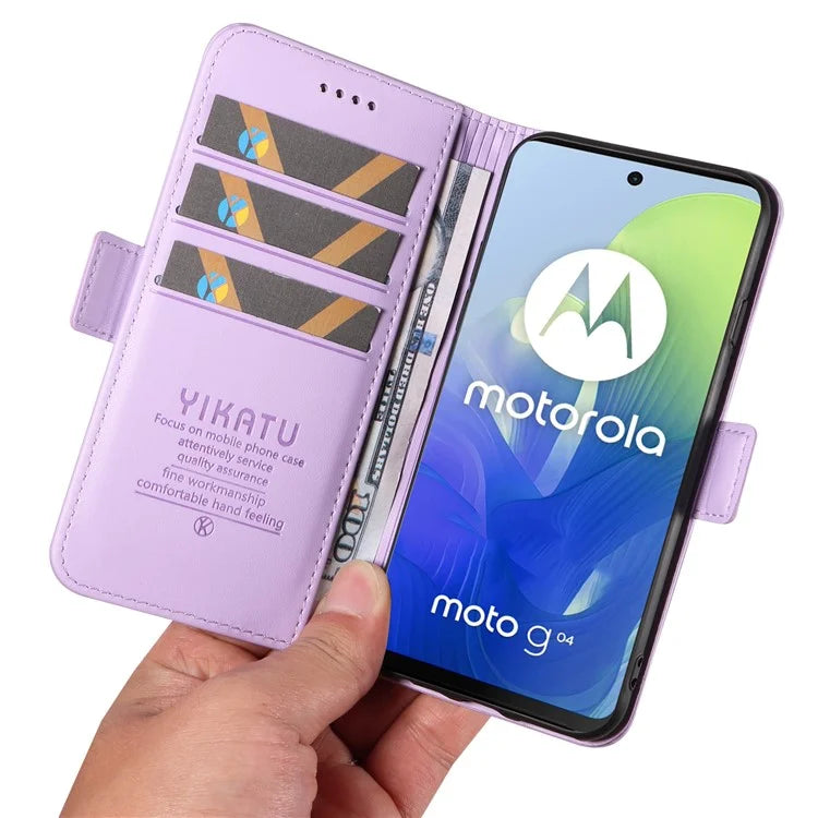 YIKATU YK-003 For Motorola Moto E14 4G / G04 4G / G04s 4G / G24 4G Case PU Leather Stand Shockproof Phone Cover