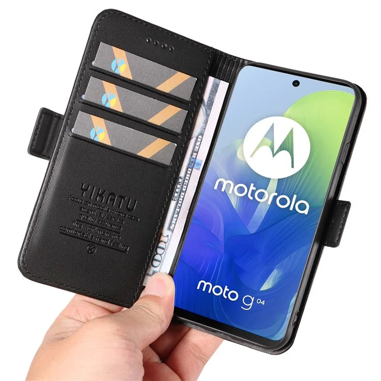 YIKATU YK-003 For Motorola Moto E14 4G / G04 4G / G04s 4G / G24 4G Case PU Leather Stand Shockproof Phone Cover