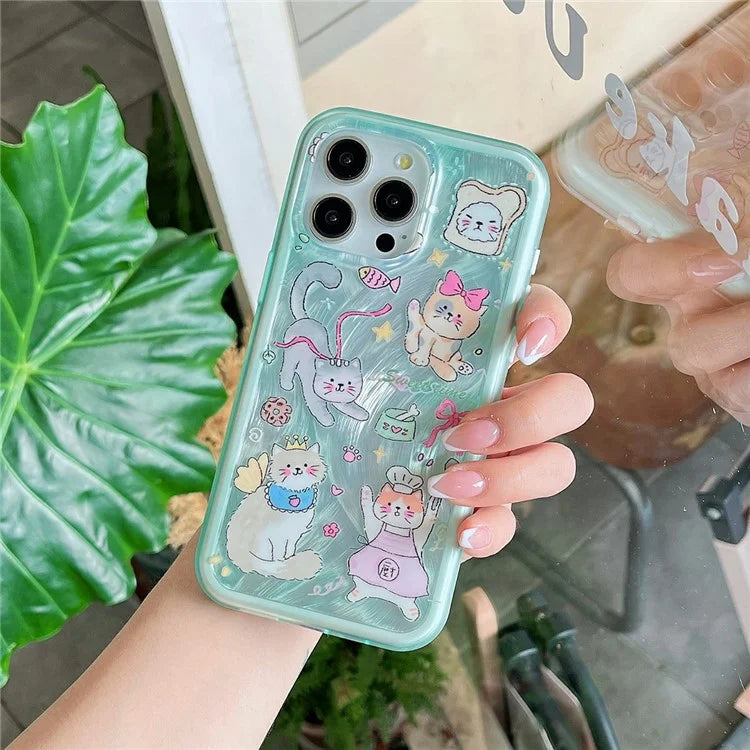 For iPhone 12 Pro Max Phone Case IMD Kitten Bunny Pattern TPU+PC Back Cover
