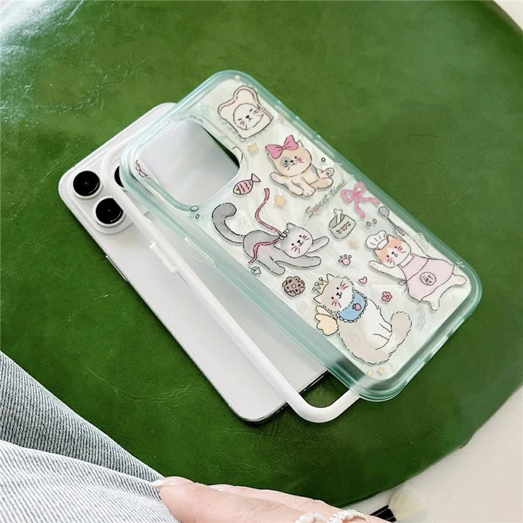 For iPhone 12 Pro Max Phone Case IMD Kitten Bunny Pattern TPU+PC Back Cover