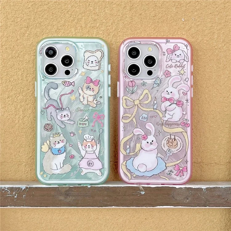 For iPhone 12 Pro Max Phone Case IMD Kitten Bunny Pattern TPU+PC Back Cover