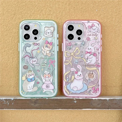 For iPhone 12 Pro Max Phone Case IMD Kitten Bunny Pattern TPU+PC Back Cover