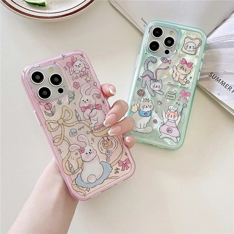 For iPhone 12 Pro Max Phone Case IMD Kitten Bunny Pattern TPU+PC Back Cover