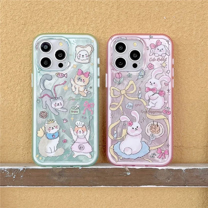 For iPhone 12 Pro Max Phone Case IMD Kitten Bunny Pattern TPU+PC Back Cover