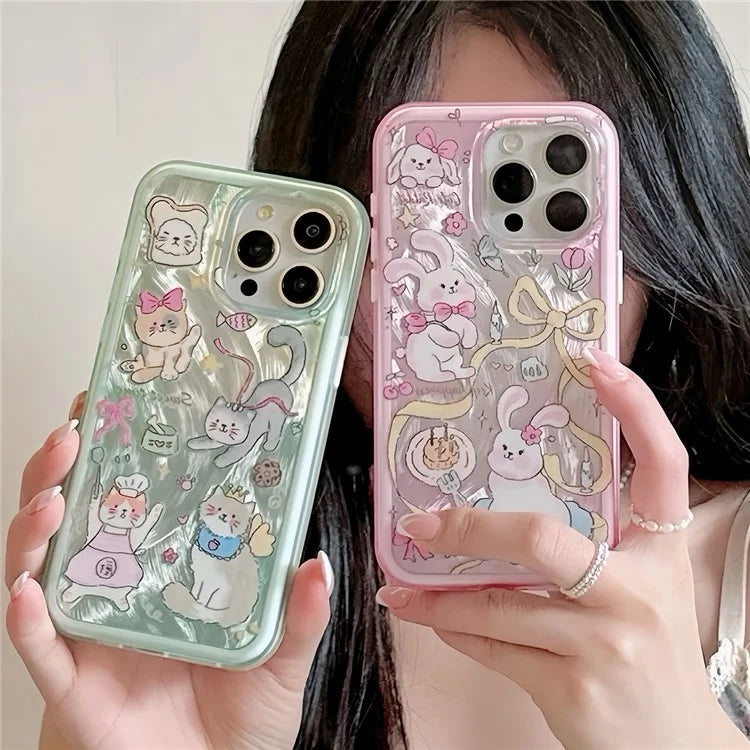 For iPhone 12 Pro Max Phone Case IMD Kitten Bunny Pattern TPU+PC Back Cover