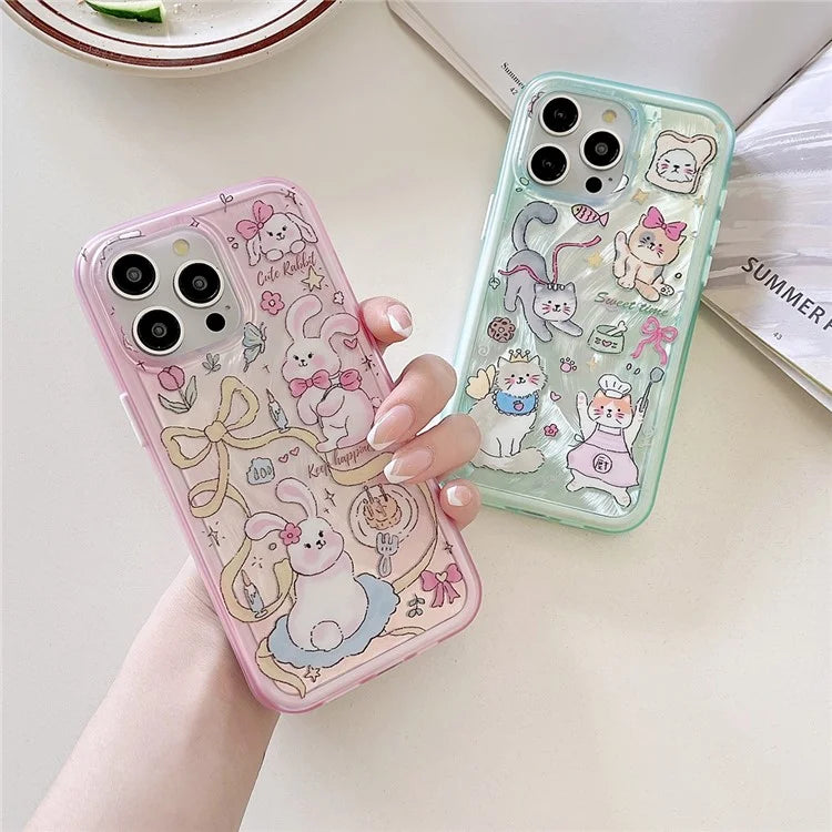 For iPhone 12 Pro Max Phone Case IMD Kitten Bunny Pattern TPU+PC Back Cover