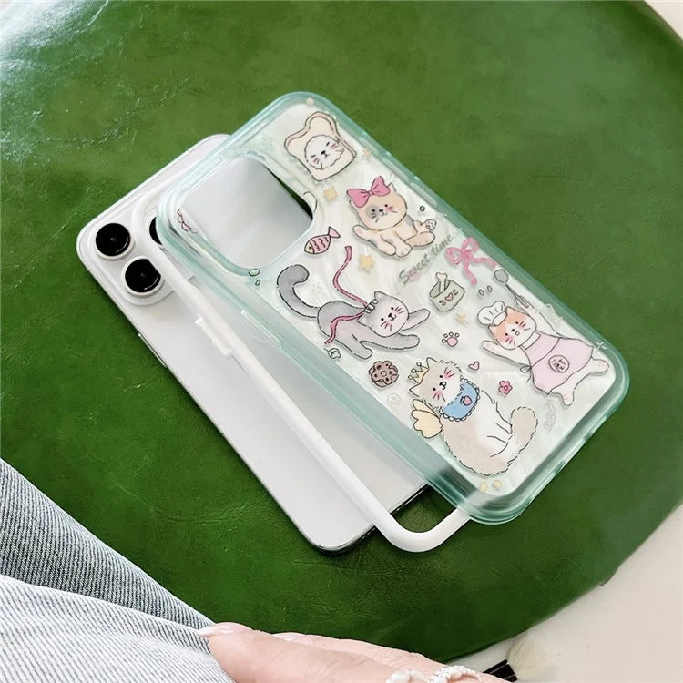 For iPhone 12 Pro Max Phone Case IMD Kitten Bunny Pattern TPU+PC Back Cover