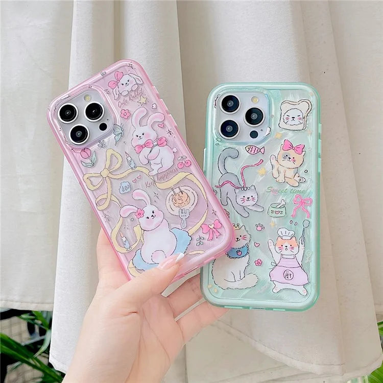 For iPhone 13 Pro Max Case TPU+PC IMD Cute Animal Pattern Phone Cover