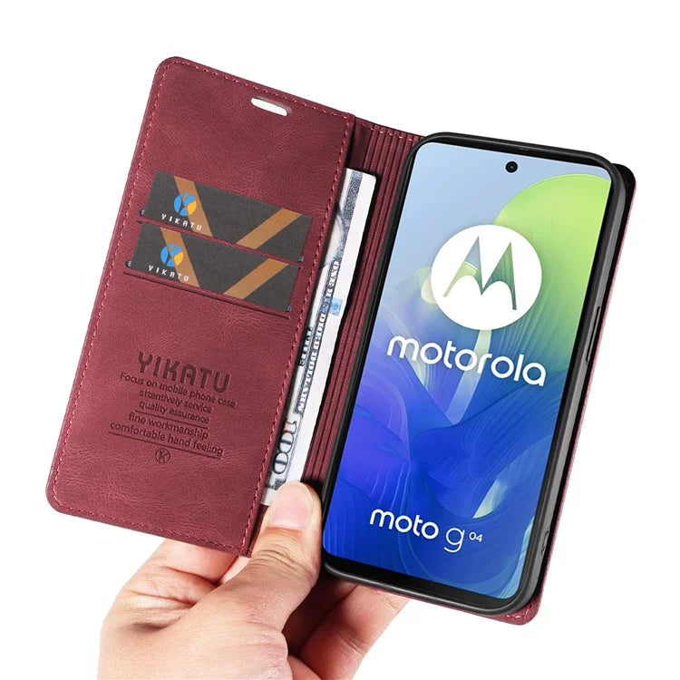 YIKATU YK-004 For Motorola Moto E14 4G / G04 4G / G04s 4G / G24 4G Case Flip Stand Skin-Touch Leather Phone Cover
