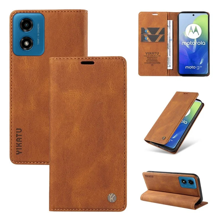 YIKATU YK-004 For Motorola Moto E14 4G / G04 4G / G04s 4G / G24 4G Case Flip Stand Skin-Touch Leather Phone Cover