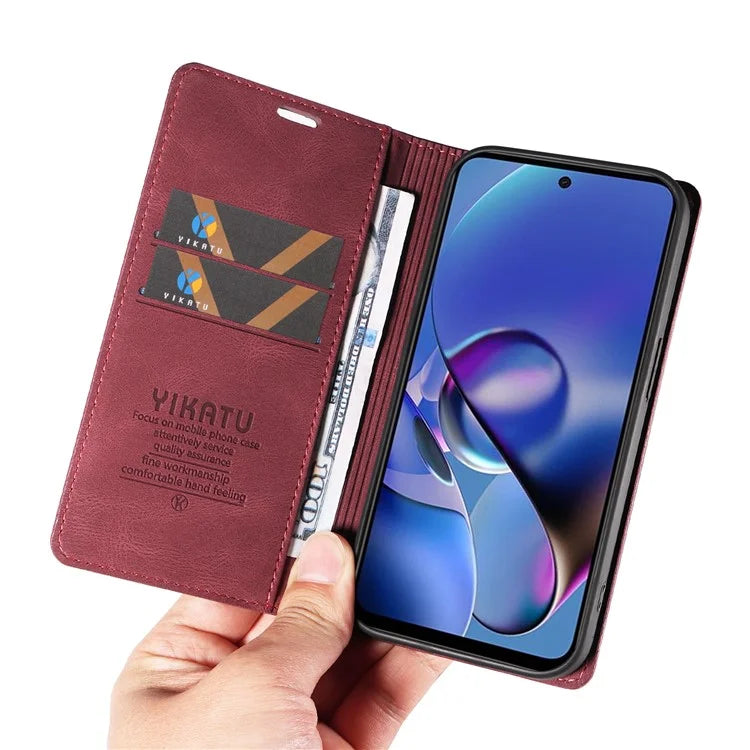 YIKATU YK-004 For Motorola Moto G54 5G Magnetic Case Flip Stand Skin-touch Feeling Leather Phone Cover