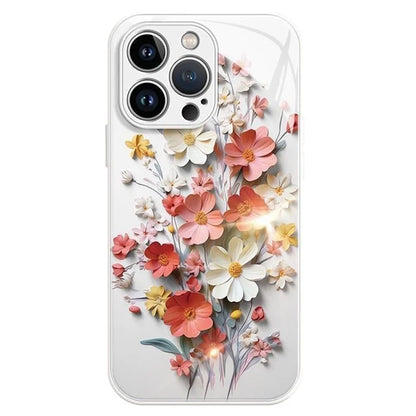 For iPhone 15 Pro Max Case Pattern Printed Tempered Glass TPU Phone Cover